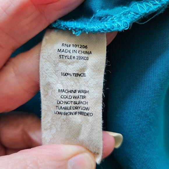 Soft Surroundings Teal Ruffle Collar Button Front Tunic Top Button Back Detail S - Picture 11 of 11